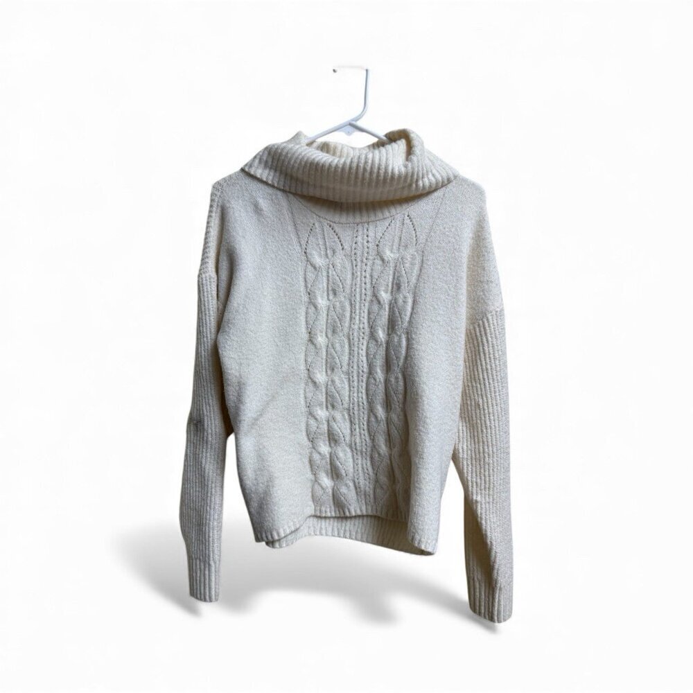 Olive + Oak Cream Cable Knit Cowl Neck Sweater Women’s Small Cozy Soft